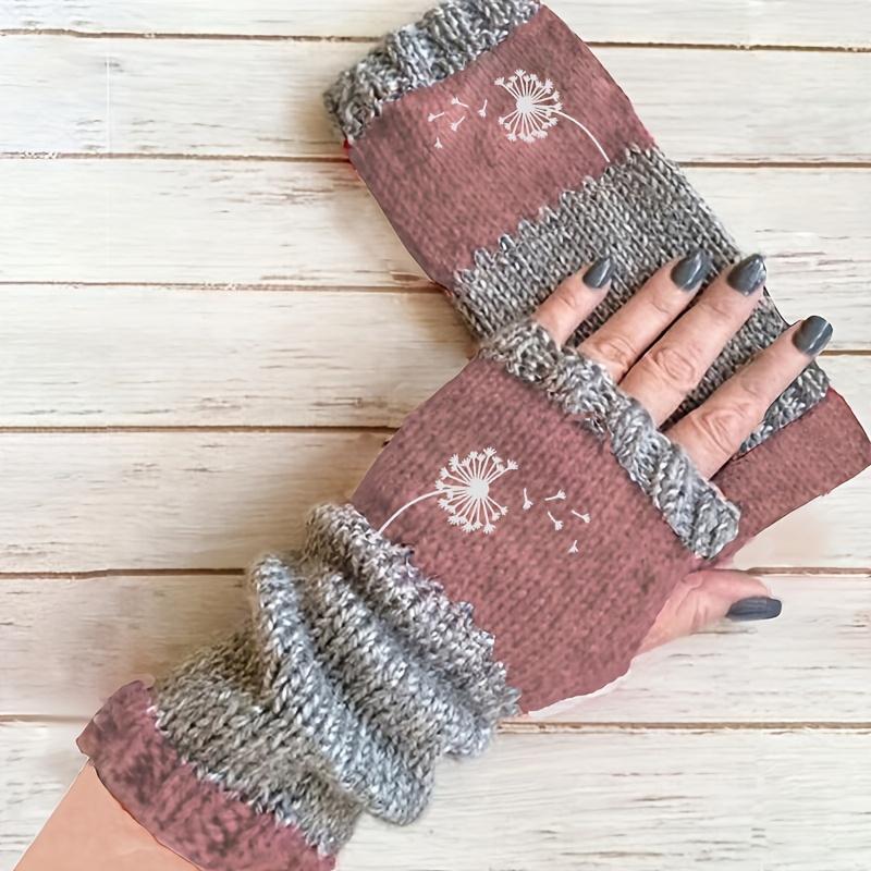 Winter Gloves, Dandelion Embroidered Mitten Gloves, Retro Outdoor-style Fingerless Gloves, Women's Warm Gloves, Thickened Gloves