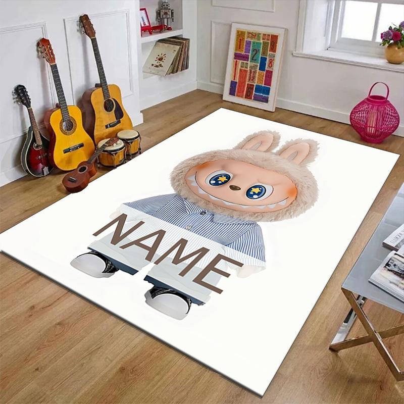 Custom Labubu Mat Personalized Name, Polyester Washable Indoor Entryway Rug, Gift for Christmas, Easter, Thanksgiving Day