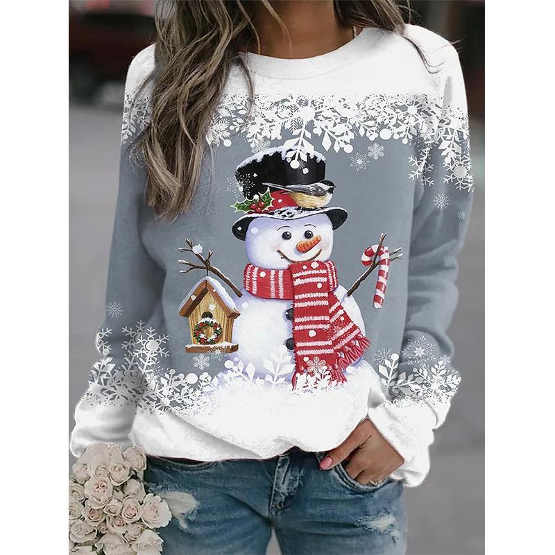 Women's Sweater Pullover Christmas Party Clothes Autumn New Long Sleeve T-Shirt Imitation Cotton O Neck Top Casual Sweatershirt