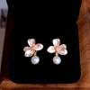 French Light Luxury Natural Freshwater Pearl Earrings Women's Simple High Sense Gradual Change Pink Oil Pearl Petal Stud Earrings 2026