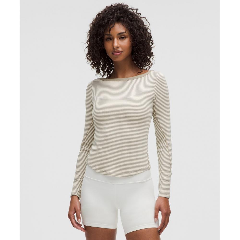 

Lululemon Рубашка Hold Tight с длинным рукавом и вырезом-лодочкой Minute Stripe Light Ivory Sheer Oak 8