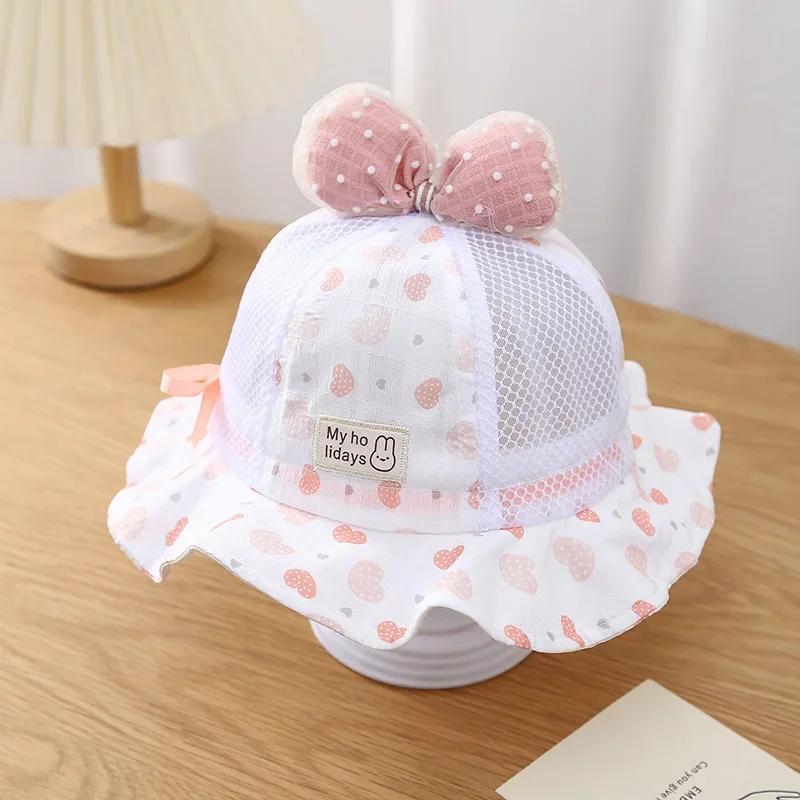 Summer Outdoor Baby Bucket Hat Embroidery Flower Bow Fisherman Sun Hats For Infant Girls Princess Breathable Beach Cap