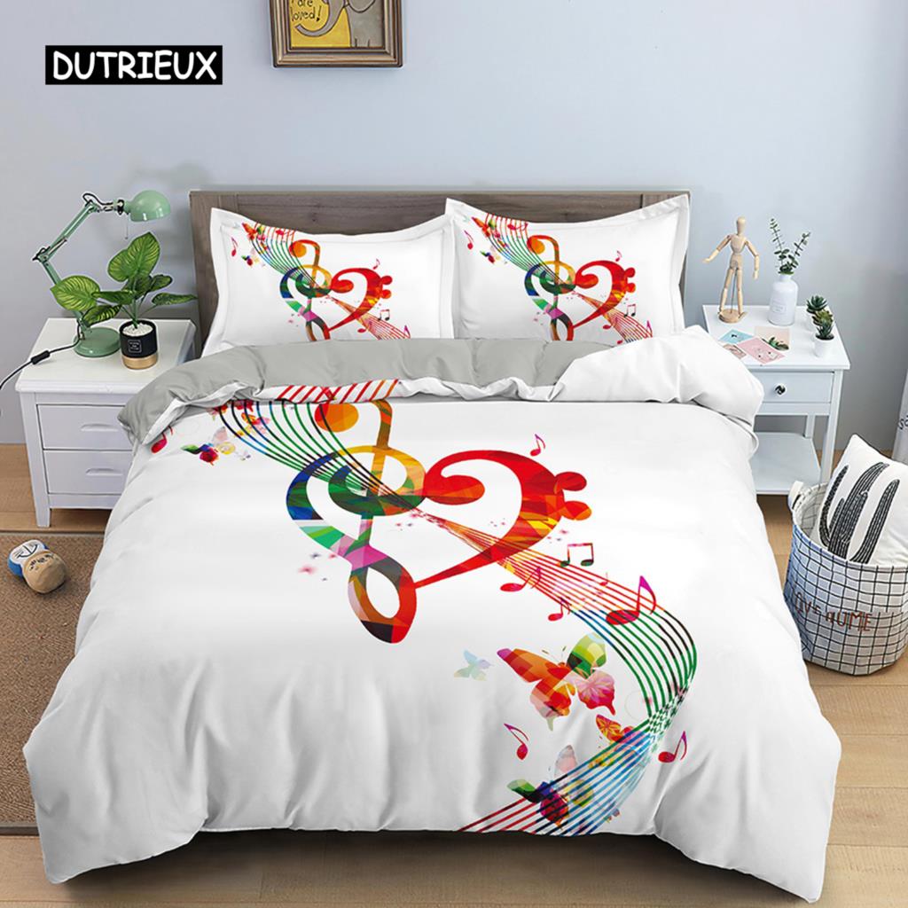 Povlečení s potiskem not Psychedelická sada povlaku na přikrývku Polyesterový povlak na přikrývku EU Dvojitá Velikost King Dospělí Děti Ložnicové doplňky