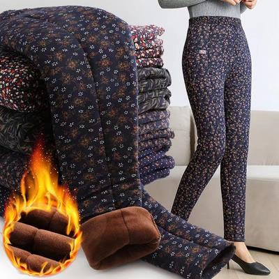 Winterhose für Damen mit Print, warm, schmal, dicke Hose, hohe Taille, dicke Hose, schützt die Taille und die Knie, weiche, bequeme Hose, lässig, warme, dicke Hose