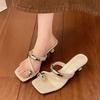 Fashion 2025 Square Toe Women Slippers Fashion Mid Heels Shoes Dress Elegant Sandals Summer Woman Pumps Trend Brand Women’s Flip Flops