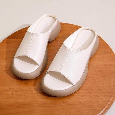 Pantofole estive da donna in pelle PU con plateau, casual, da gladiatore, con punta aperta, da spiaggia, sandali romani bassi