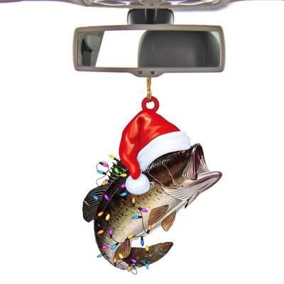 Fisch Weihnachtsauto Ornament 2D Acryl Weihnachtsanänger Großmaulfisch Ornamente Dekorationen Zubehör für Fahrzeug