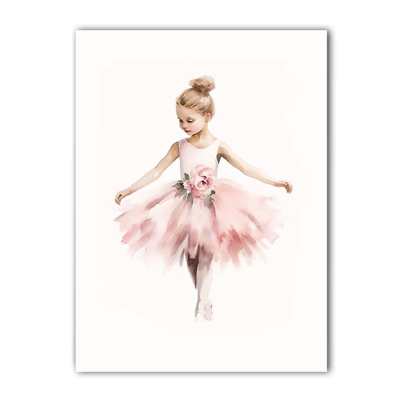 Nursery Wall Art, Nordic Cute Pink Ballet Girl Canvas Painting | Baby Poster for Toddler Kids Room Wall Decor