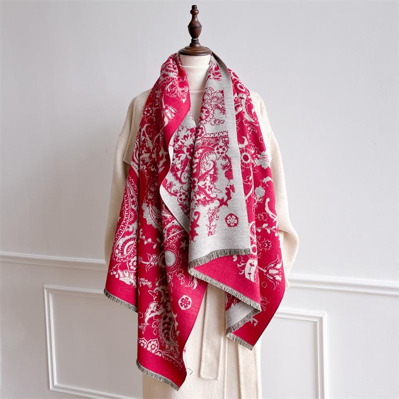 Luxury Brand Cashmere Women Floral Scarf Winter Warm Shawl and Wrap Bandana Pashmina Female Foulard Square Thick Blanket Poncho