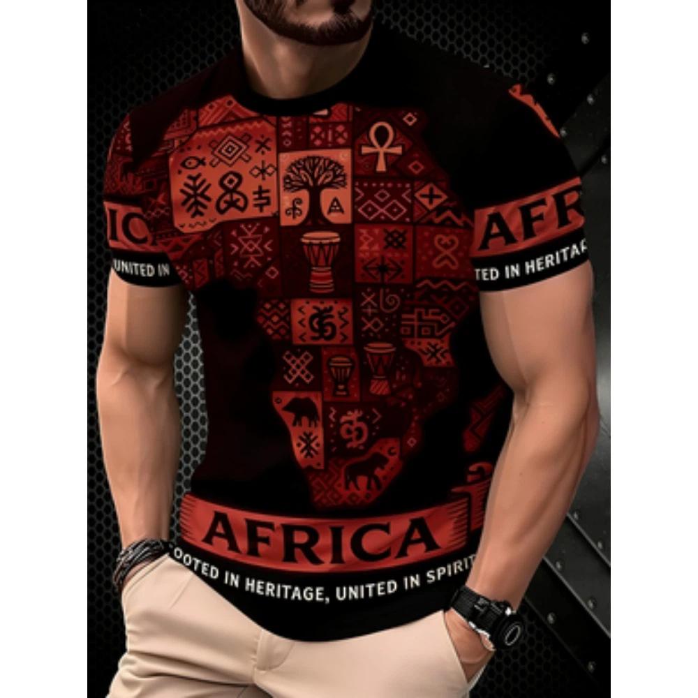Men's 3D African Stone Carving Print T-Shirt Retro Vintage Style Couple Tee