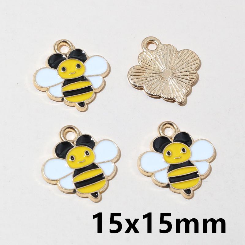 10pcs Enamel Flower Bee Honey Honeycomb Charms Pendant Alloy Metal for Necklace Earrings Bracelet DIY Jewelry Making Accessories