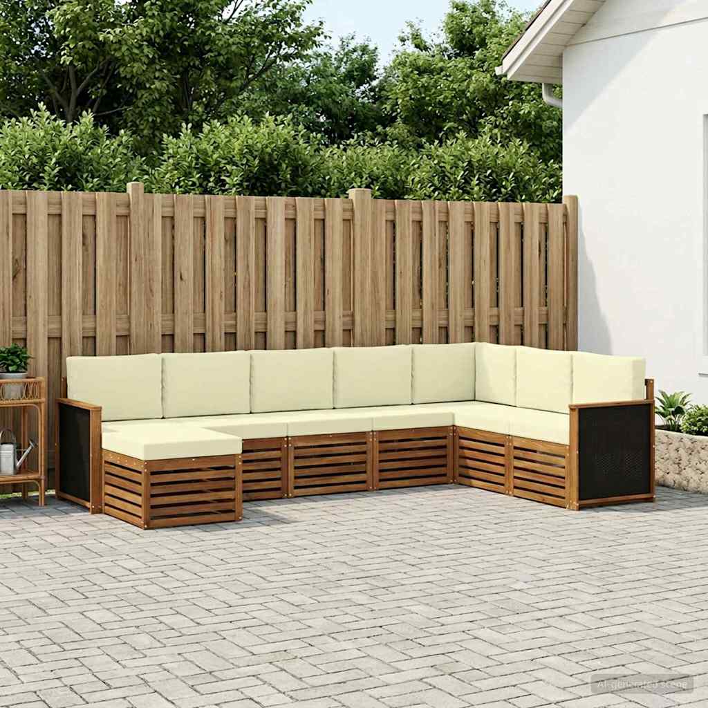 Outdoor Sofa Set with Cushions 6 pcs Natural and Cream