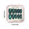 Green Cat Eye Fake Nails, Reflective Glitter Nail Design, Gloss Glue Nails, Fully Covered Short Square Fake Nails, Suitable for Women and Girls
