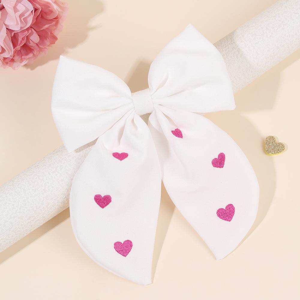 Heart-Shaped Embroidery Bow Hair Clip For Girls Elegant Minimalist Solid Bownot Hairpins Ponytail Barrette Headwear Accessories