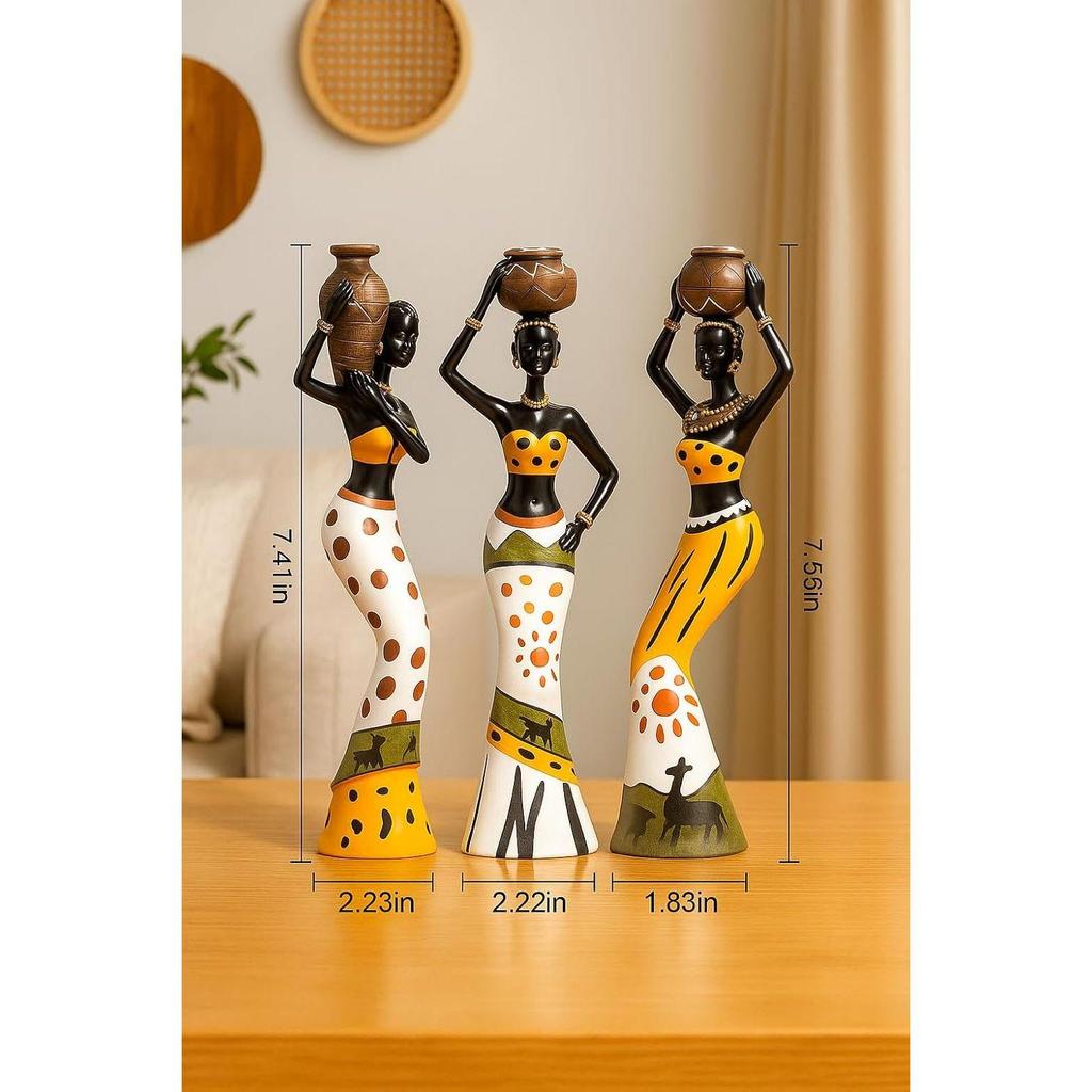 Beautiful Finish Uniquely Hand Crafted Home Dcor African Tribal Women Art Piece - (Set of 3, Multicolour), Resin