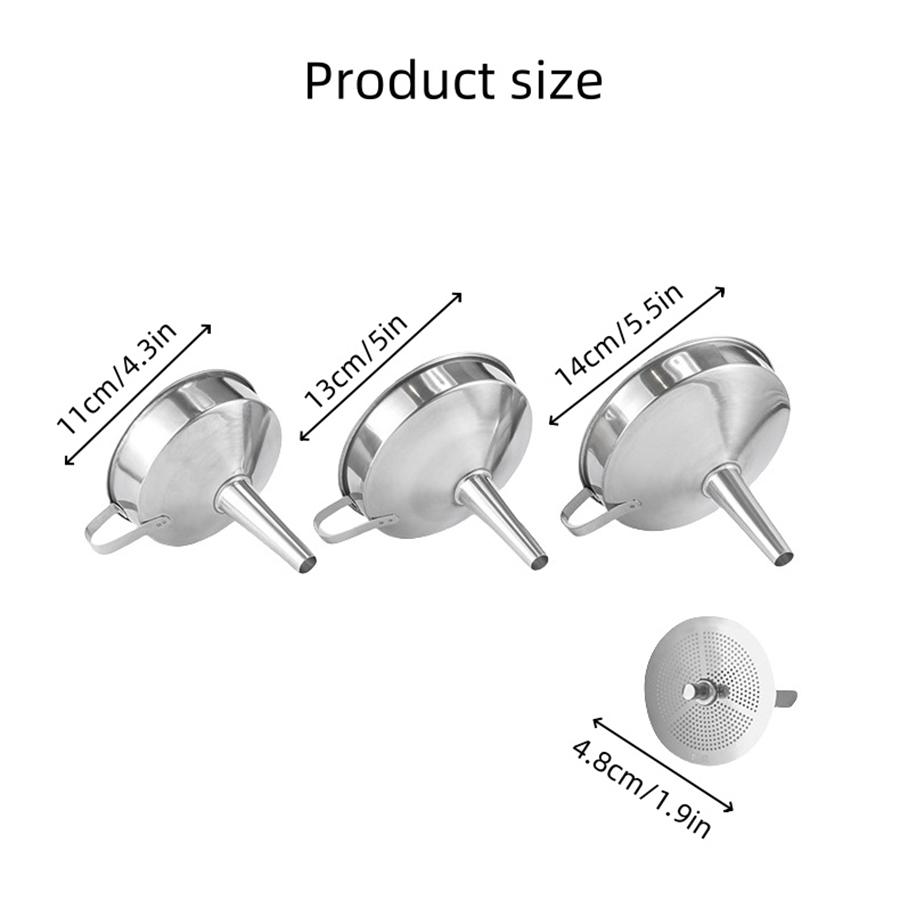 Stainless Steel Kitchen Funnel Food Grade Metal Funnel with Detachable Filter Screen for Filling Bottles Transferring Liquid