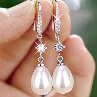 [Romantic Earrings] Romantic Elegant Ladies Imitation Pearl Pendant Dangle Earrings | Bridal Synthetic Gemstone Anniversary Gift Jewelry