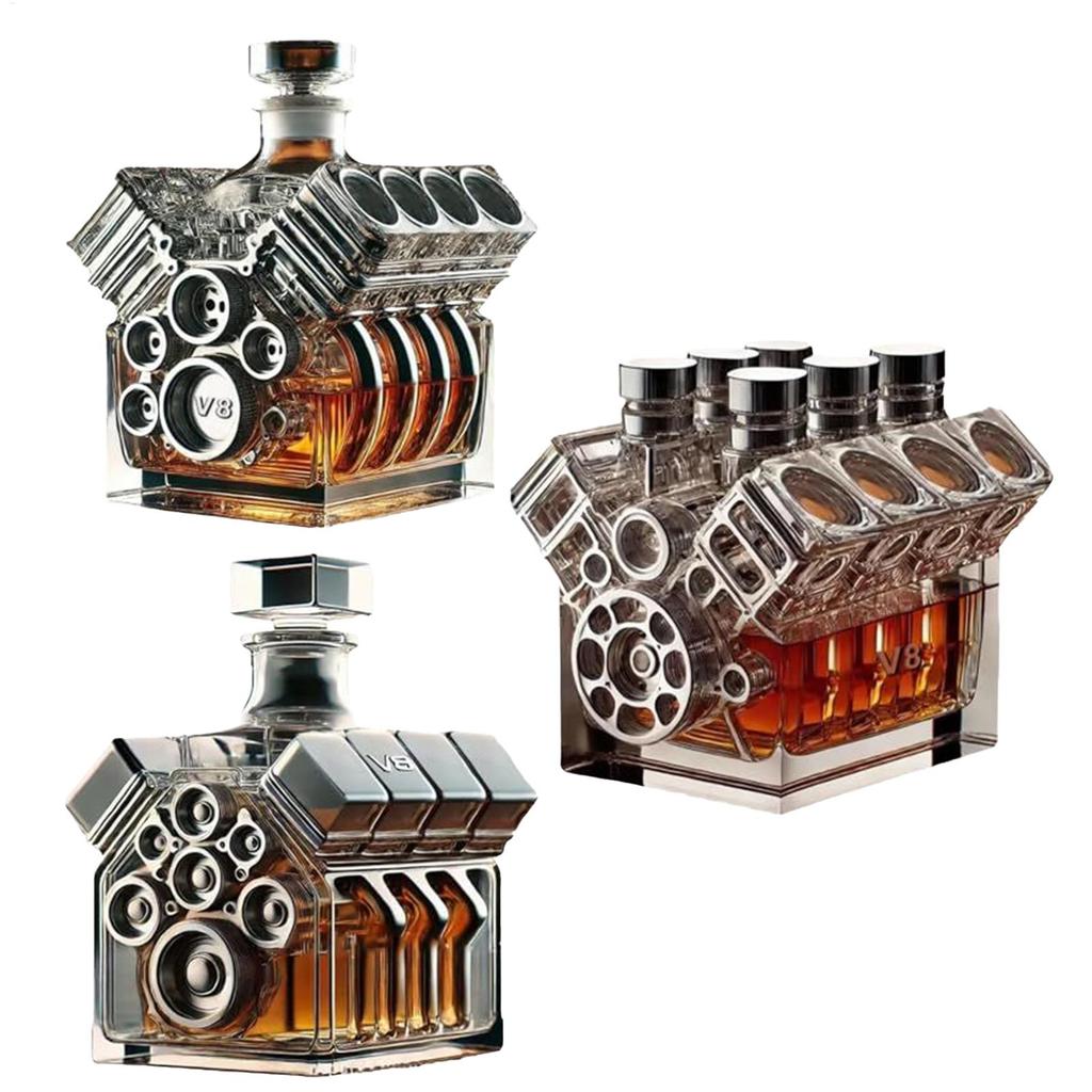 Whiskey Bottle V8 Engine-Inspired Vodka Bottle Decanter Wine Decoration Bar Gadgets for Tequila Bourbon Brandy Birthday