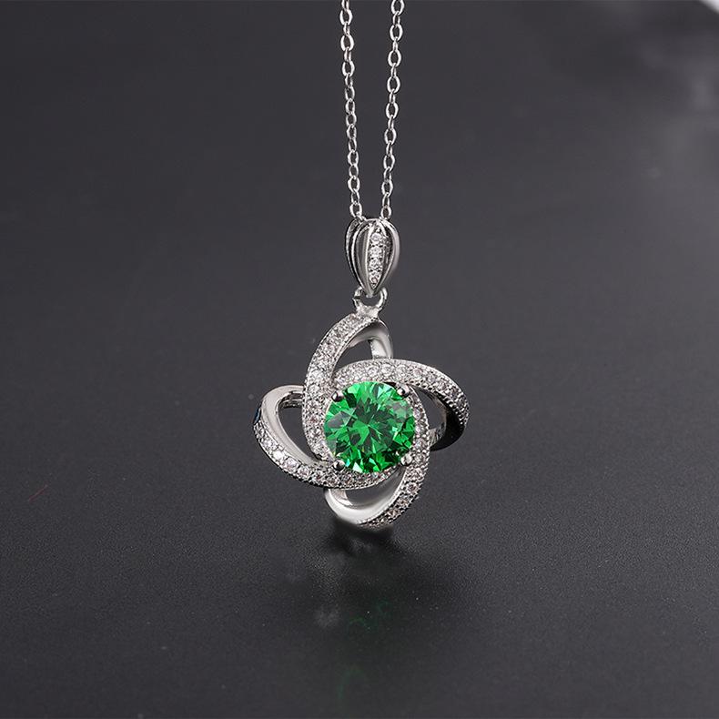 Maldives four-leaf clover sapphire necklace open ring necklace pendant jewelry set