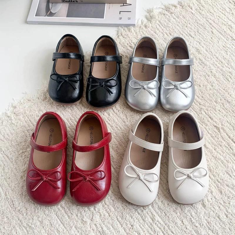 Youth Style Shoes Girls Ballet Flat Shoes Soft Sole Princess Style Slip-On Kids Fall Black Red