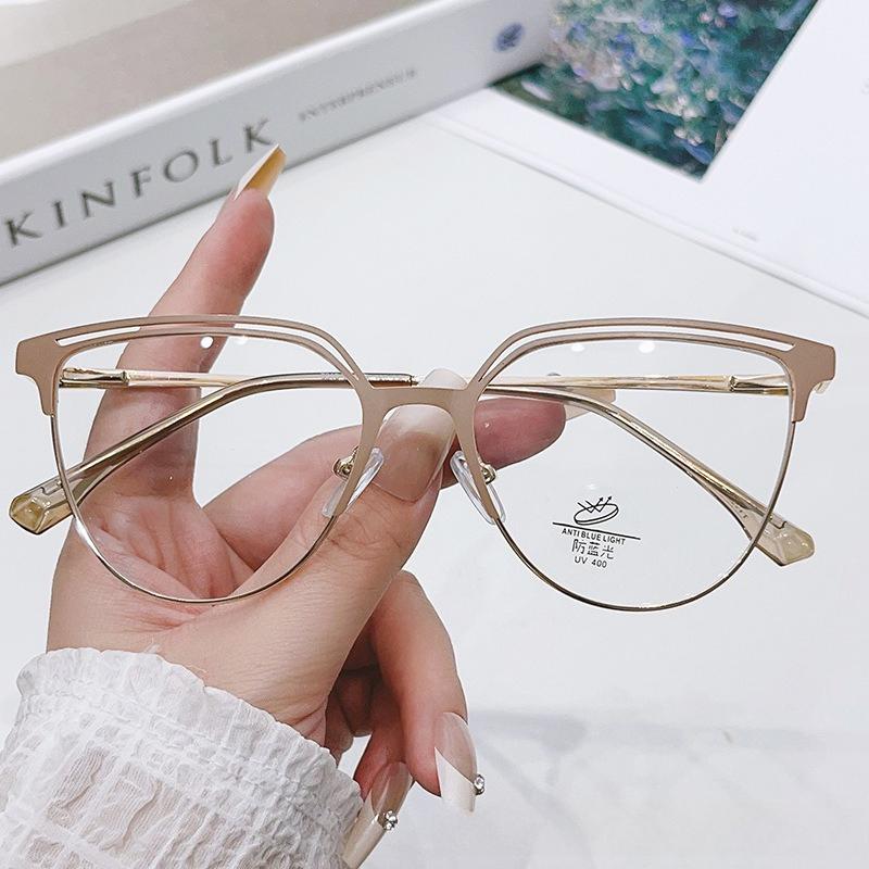 New Cat Eye Metal Frame Anti-blue Light Glasses Women's Simple Fashion Commuting Flat Mirror Computer Goggles Whosale