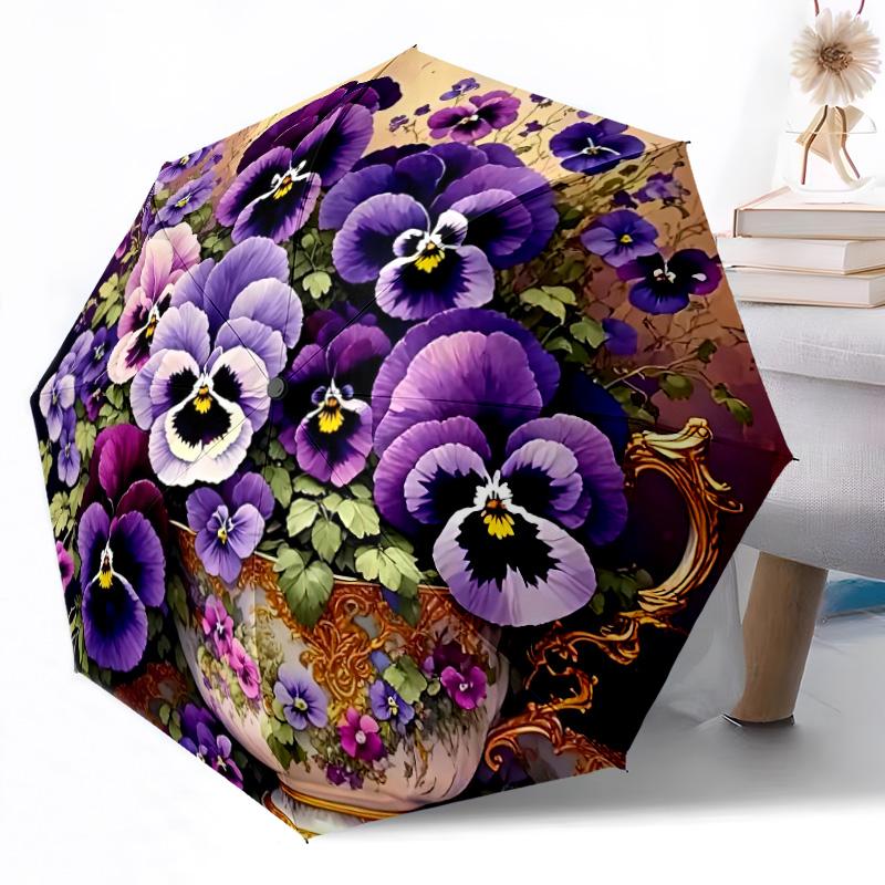 Tropical Fruit And Flowers Compact Travel Automatic Umbrella Retractable Design with 8-Rib Durability Sturdy Construction All-Season Travel