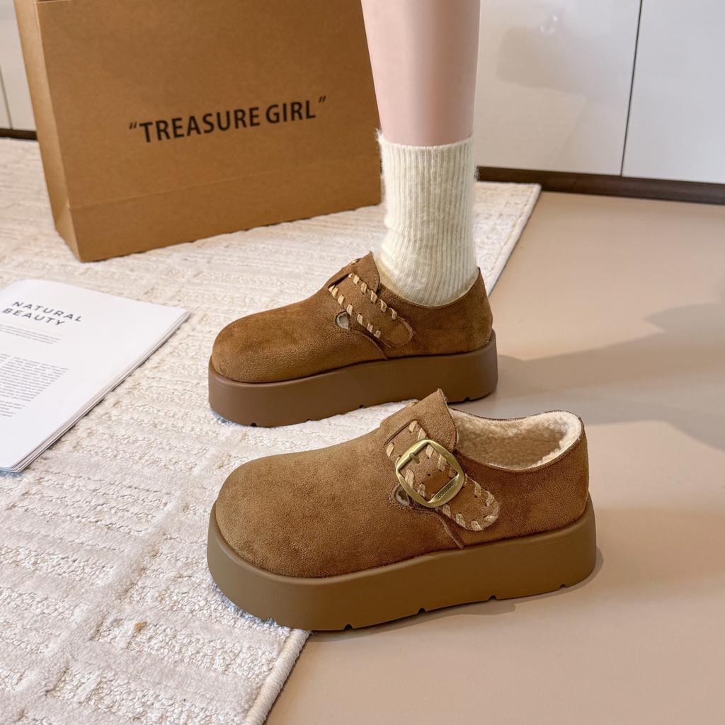 Cowhide Version Thick-soled Heightening All-inclusive Women's New Autumn One-pedal Boken Single Shoes