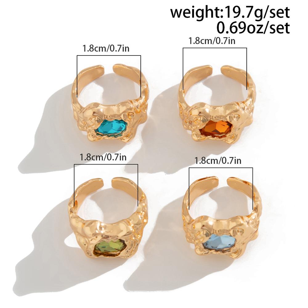 Punk Colorful Zircon Finger Ring Set Party for Women Adjustable 4Pcs Hip Hop Geometric Metal Open Rings Knuckle Accessories Gift
