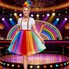 Clown Costume Set for Women Halloween Costume Circus Outfit Rainbow Tutus Skirt Feather Headband Socks Suspenders Bowtie