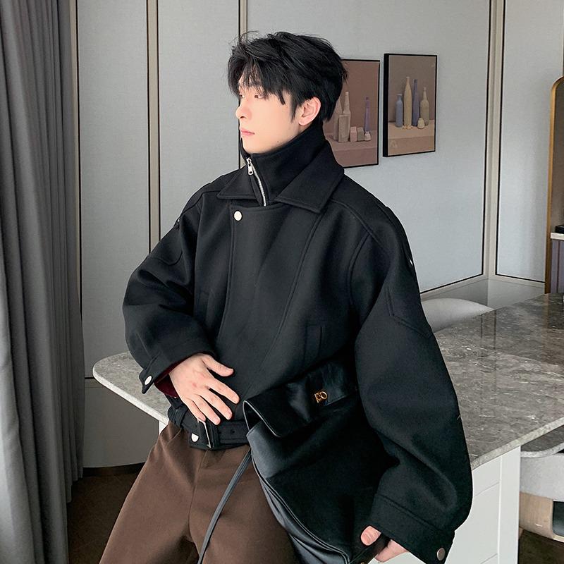 

Men s 2025 Autumn Stylish Two-Piece Jacket with Double-Layer Collar and Zipper L [115-125 pounds]