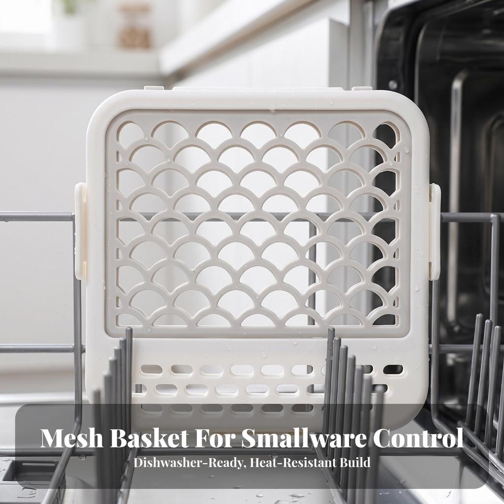 Small-Item Cleaning Basket Fast-Draining Clamshell Dishwasher Holder Compact