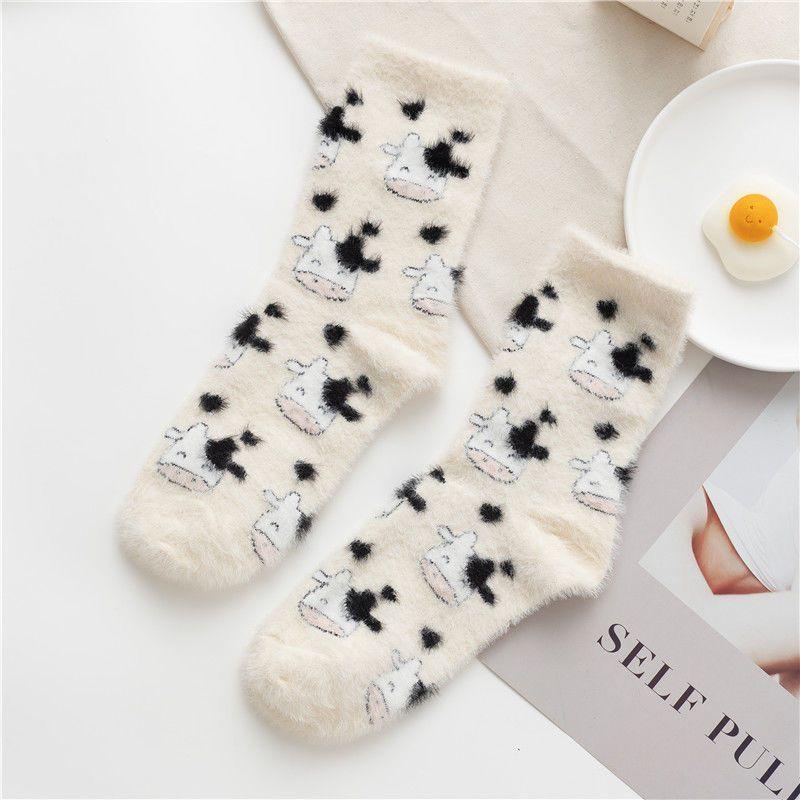 Mink Velvet Spring & Autumn Fluffy Milk Pile Socks - Super Cute, Thick, Cotton-Soft Floor Socks
