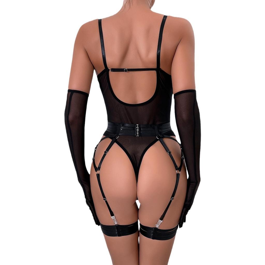 Sexy Lingerie Strap Stitching Three-Piece Set