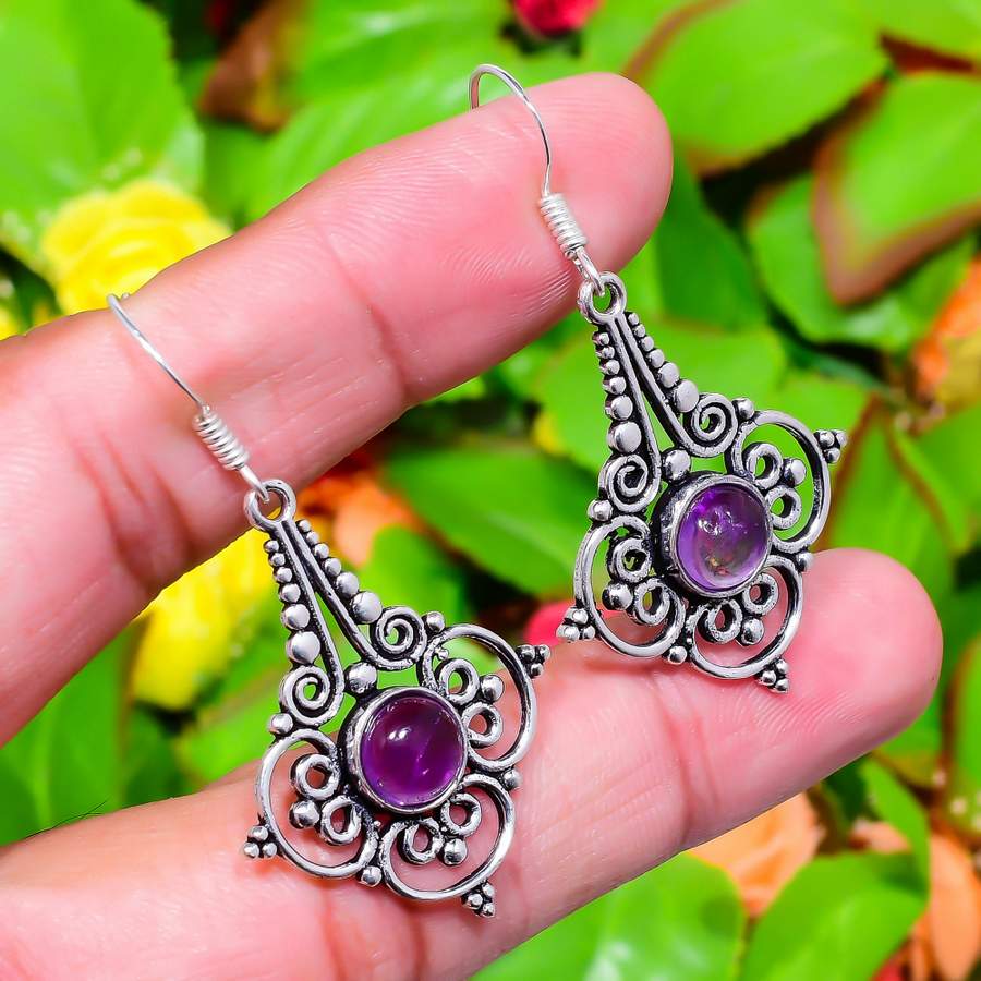 Sage Amethyst Gemstone Handmade 925 Sterling Silver Jewelry Earring 1.97" o2L38