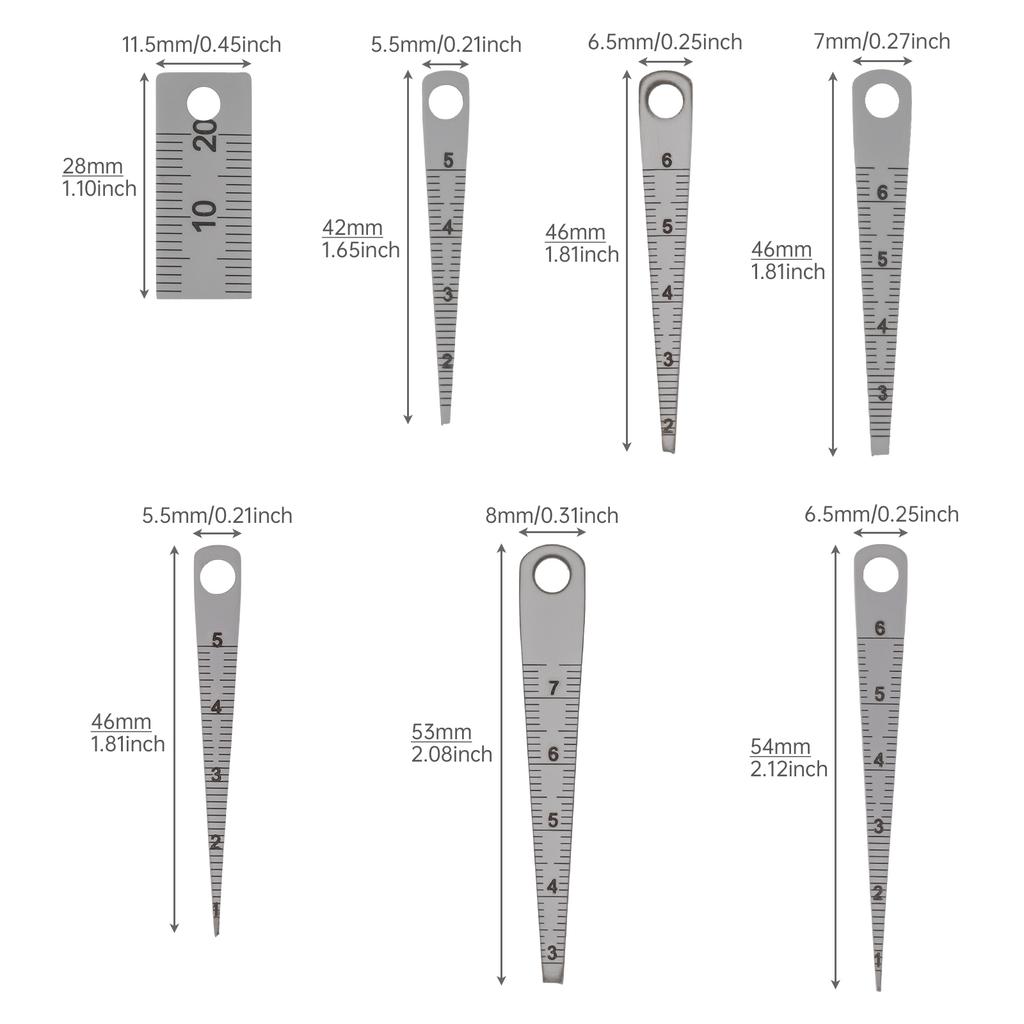 7 Pcs Stainless Steel Feeler Gauge Set 0.1-20mm Clearance Ruler for Cylindrical Bore Taper Welding Hole Inspection Tool