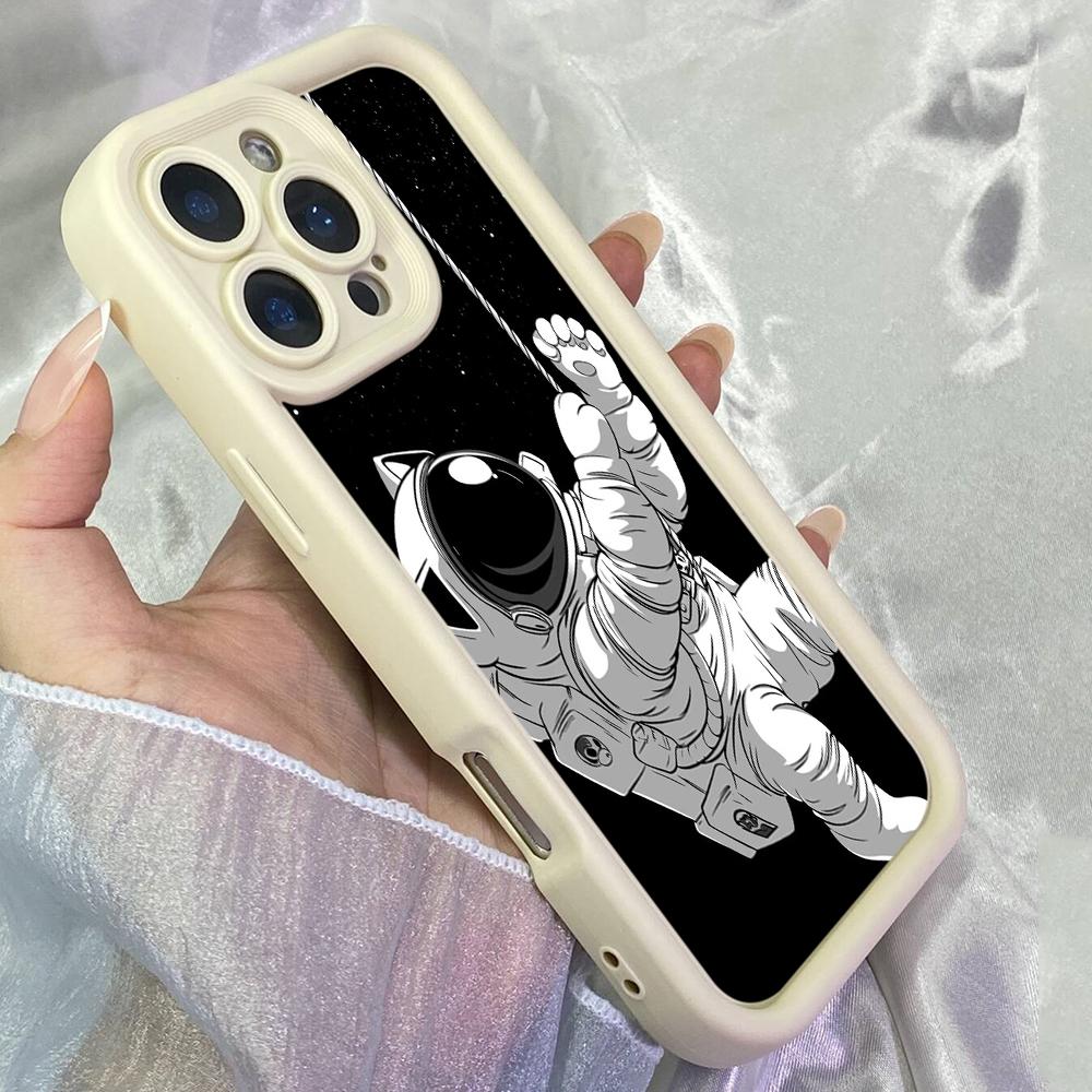 JT121 Cat Astronaut for iPhone 17 16 15 14 Pro Max Samsung S26 S25 S24 Ultra A17 A16 A07 A56 A06 Xiaomi 15T Redmi 15c 14c Note 13 14 Soft TPU Case