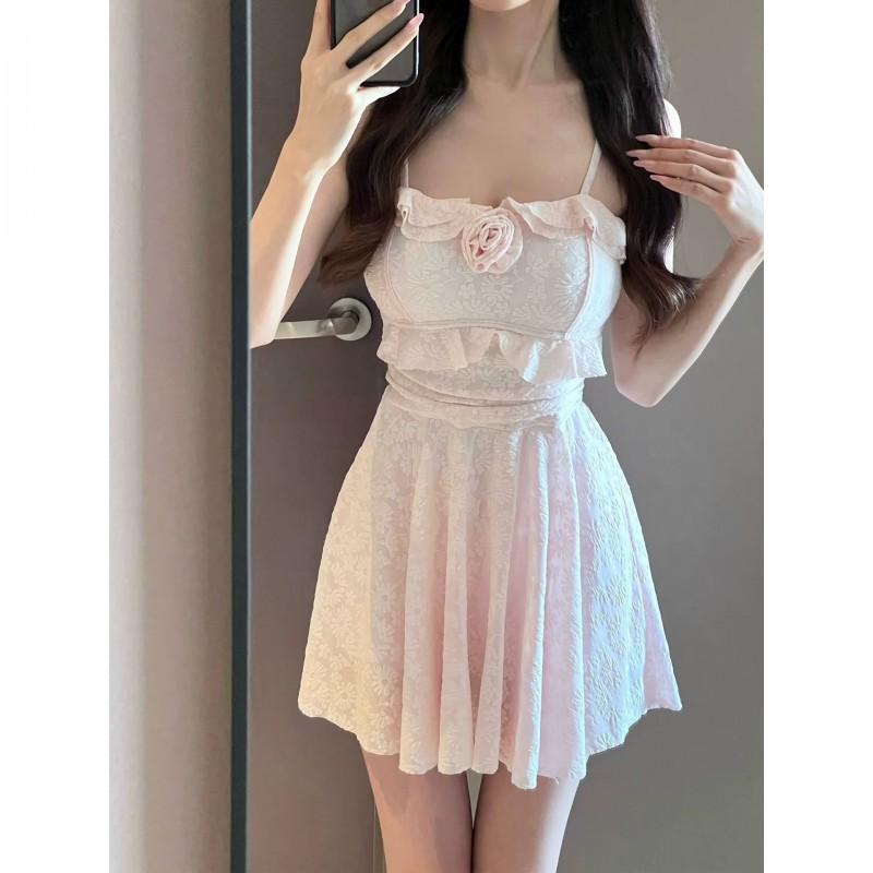 French Sweet Style Niche Design Dare Sling One-piece Swimsuit Female Pure Desire Waist Princess Hot Vacation