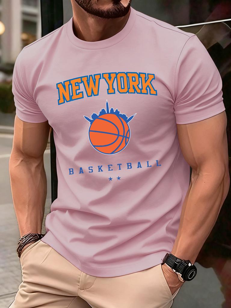 New York Basketball Game Print Men T Shirts Hip Hop ONeck TShirt Soft Cotton Male Sportswear Casual Comfortable Clothes