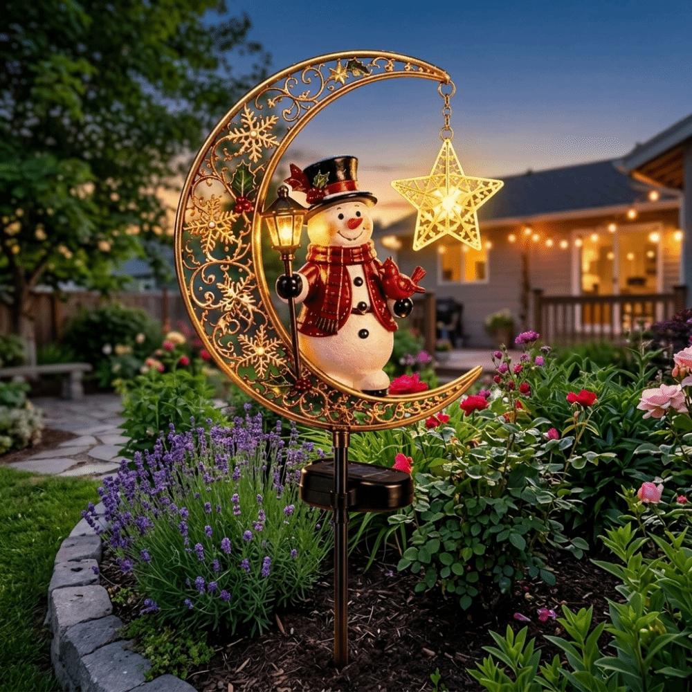 Waterproof Solar Christmas Crescent Garden Light Solar Powered Santa Claus Christmas Moon Solar Stake Light LED Glowing Snowman