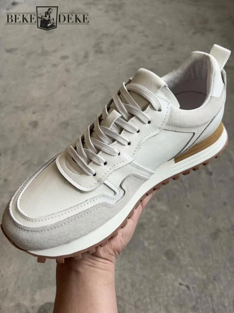 Fashion Men Thick Platform Genuine Leather Sneakers Outside Joggers Trainers Man Spring New Comfortable Active Skateboard Shoes