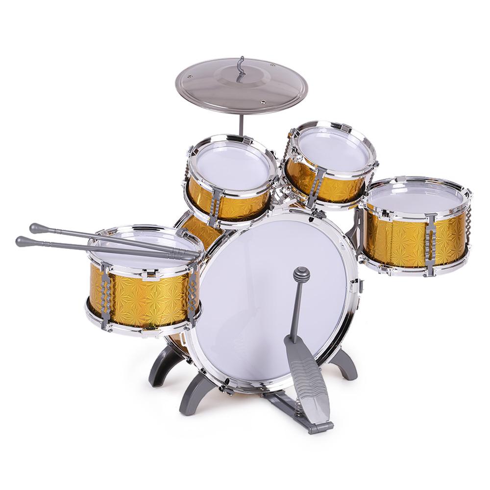 Children Kids Drum Set Musical Instrument Toy 5 Drums with Small Cymbal Stool Drum Sticks for Boys Girls