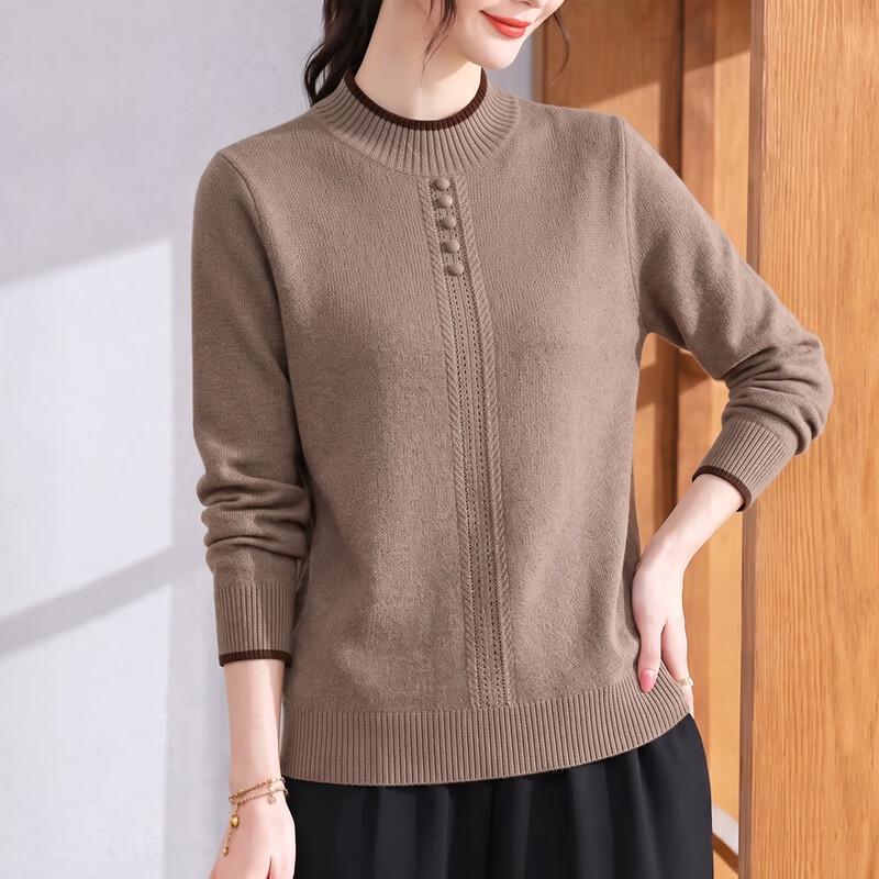 Hengyuanxiang Women's Semi-High Neck Knit Base Layer Sweater