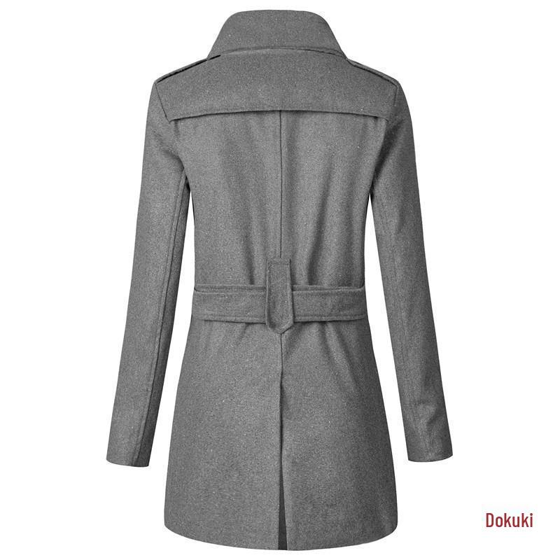Double-Breasted Grey Wool Trench Coat with Belt - Stylish Men's Winter Outerwear