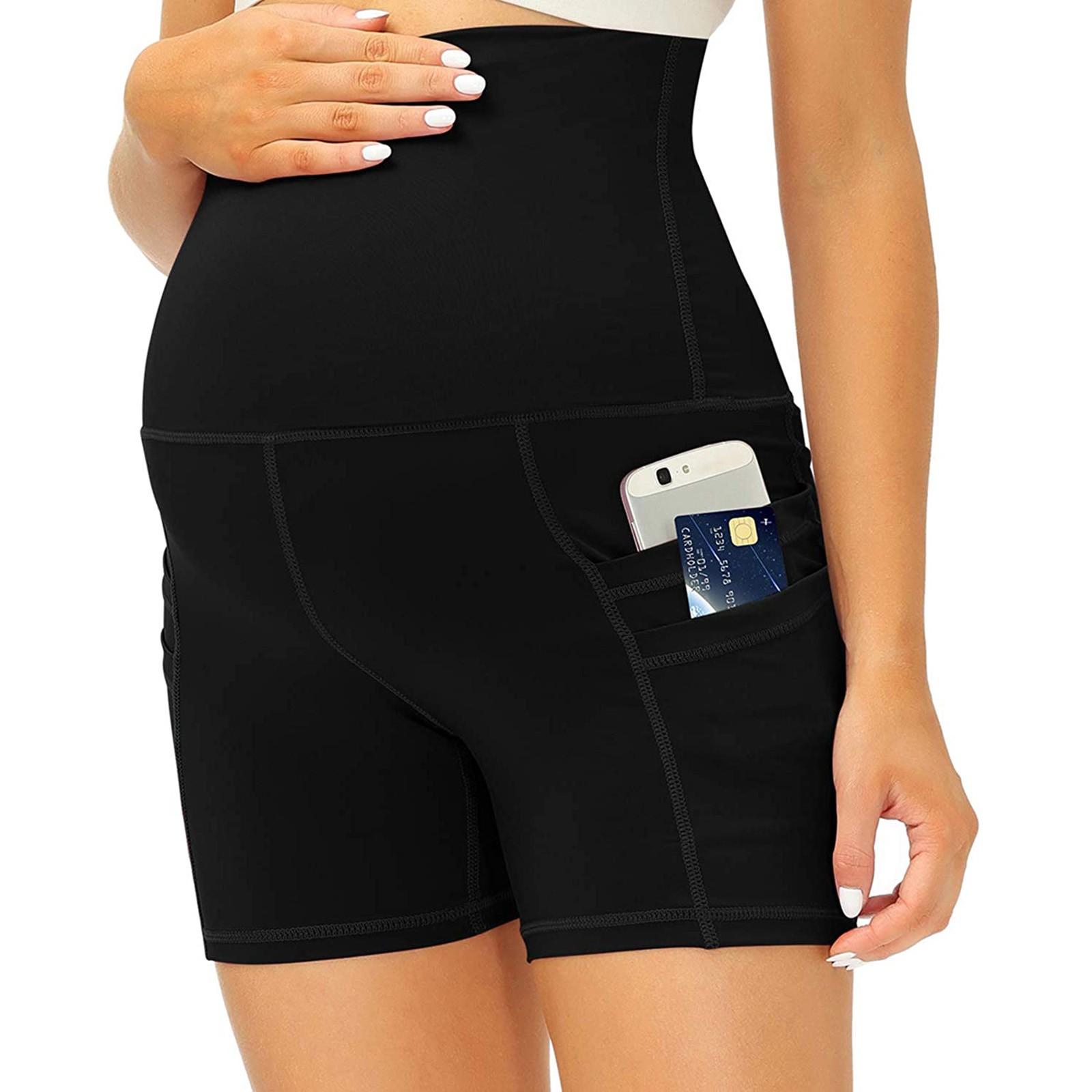 

Women s Maternity Shorts Abdominal Sports Yoga Workout Shorts With Pockets L чёрный