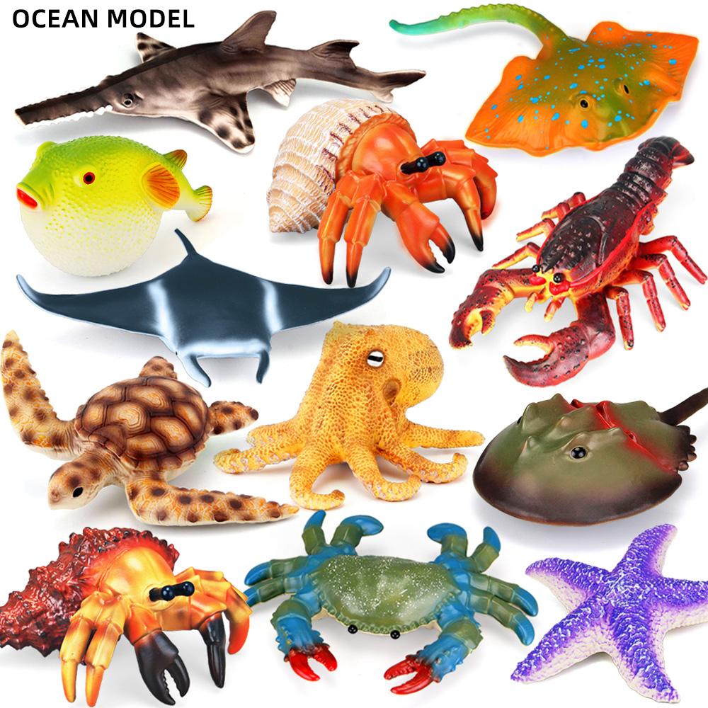 Simulated Marine animal model crab lobster starfish turtle underwater world Marine life Children's educational toy modelset toy