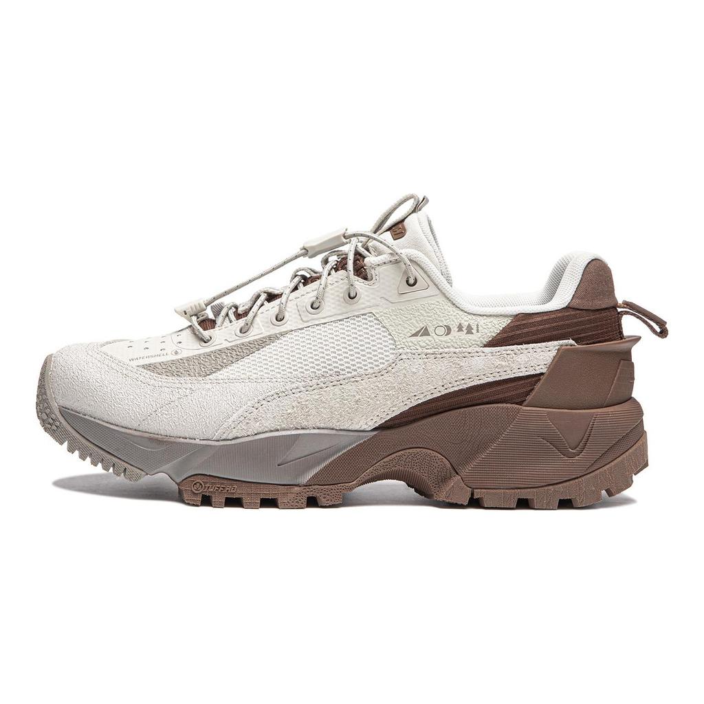 Li Ning Outdoor CF Tracing, Wild Xingshan PRO Cow Split Leather Waterproof Low top Casual Shoes Women's Gray Brown AGLU152-1