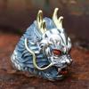 Retro Domineering Dragon Mens Rings Trendy Retro High-End Turquoise Southern Red Tourmaline Ring Adjustable Jewelry