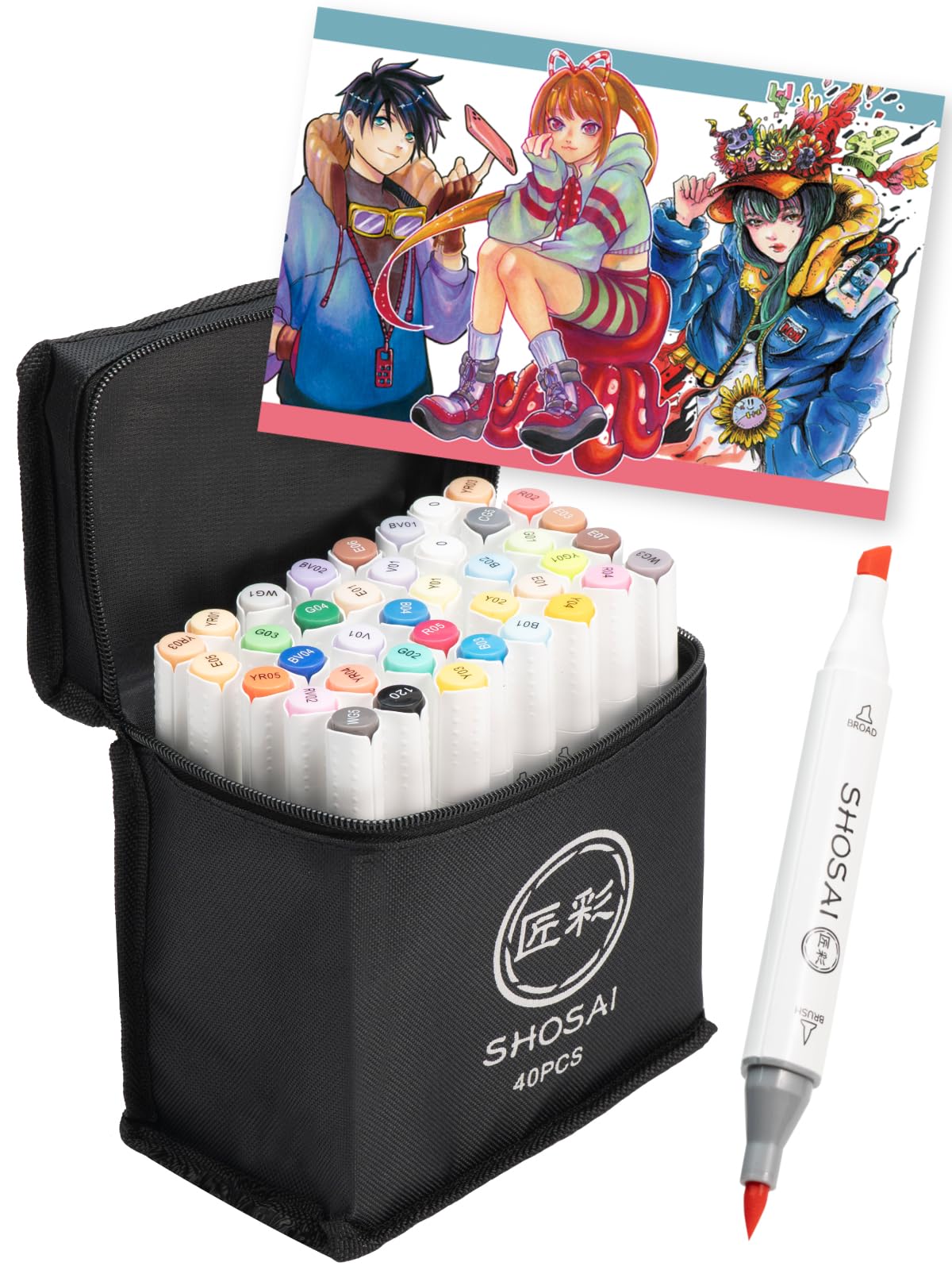 Marker Pens 40 Illustration Markers Supervised by Professional Brush Type Alcohol Marker Set Takumi-sai [36 Colors, Pens, Illustrators]