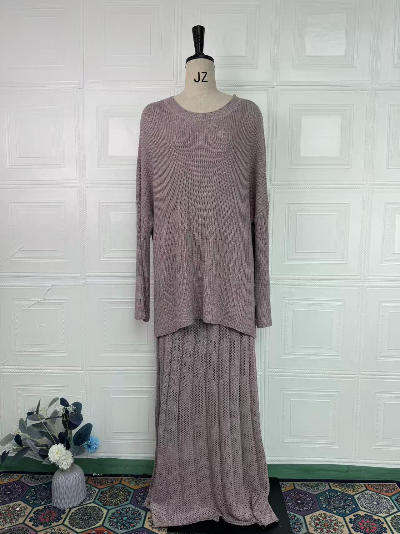 European 2025 Winter Long Sleeve Simple Dress Set for Women Large