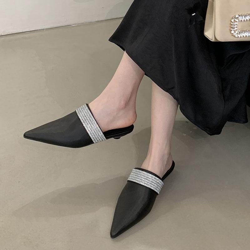 Fashion Luxury Fashion Rhinestones Ladies Low Heel Slippers Shoes 2025 New Female Slides Wedges Slippers Shoes For Women Sandals Mules